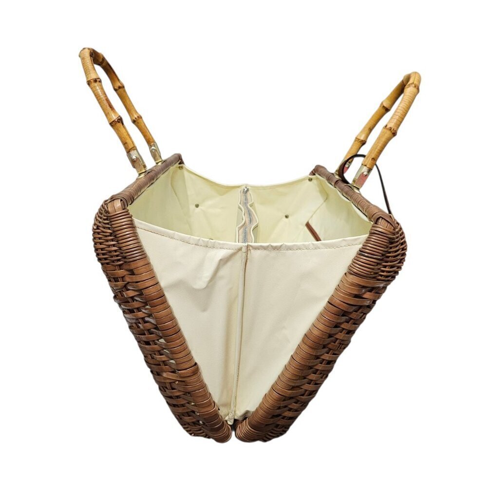 DORETTE Vintage Handbag Rattan Woven Wicker Natural Leather Bamboo Basket Bag - Picture 12 of 16
